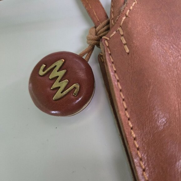 Monsac Vintage Brown Leather Double Handle Logo Bag Charm Tote Shoulder Bag - Picture 4 of 8